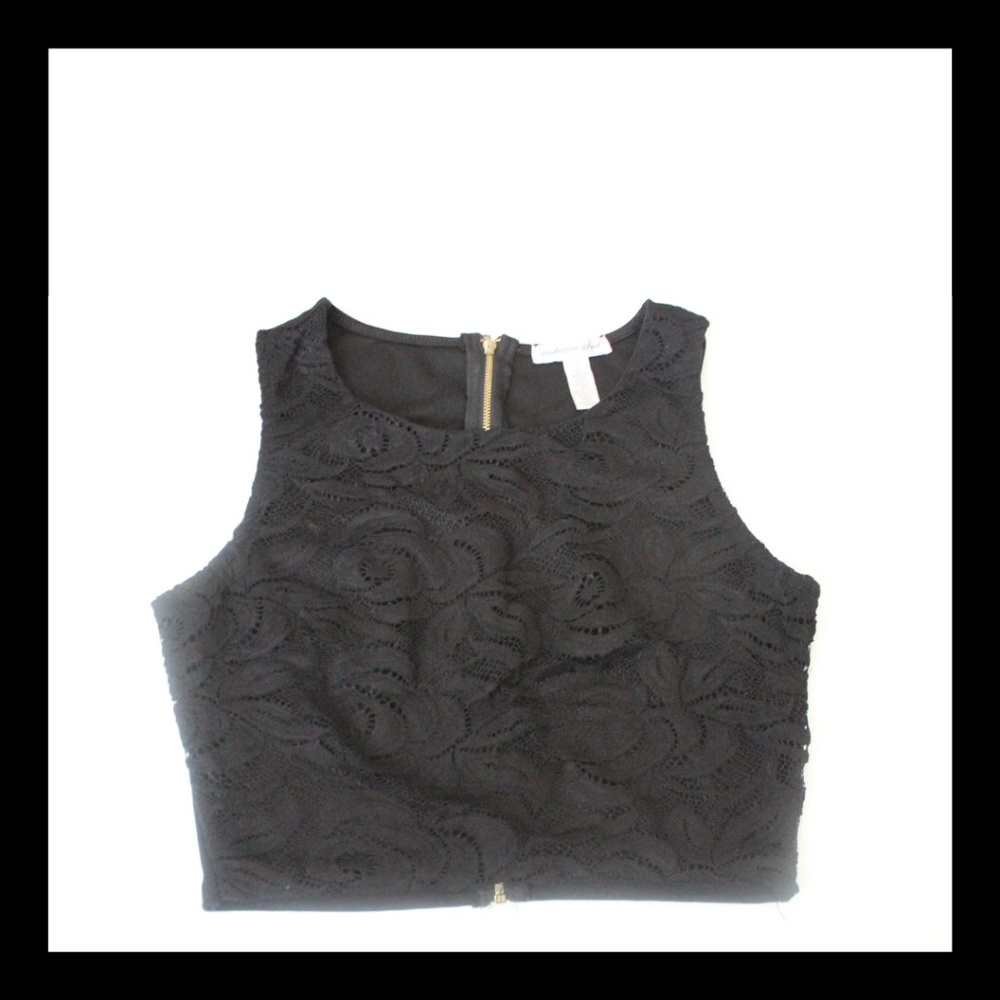 Ambiance Apparel Sleeveless Black Lace Crop Top